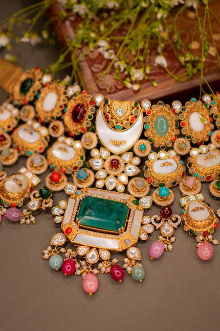 Ekathva Jaipur_Multi Color Beads, Stones Quinn Studded Bridal Jewellery Set_Online_at_Aza_Fashions
