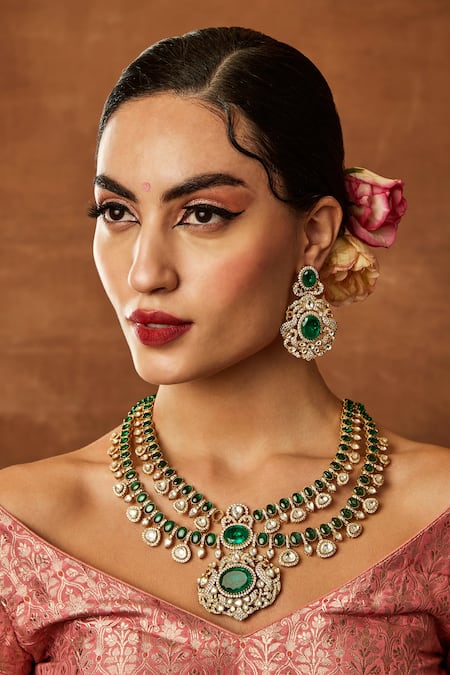 Ekathva Jaipur Nolan Emerald Polki Necklace Set 