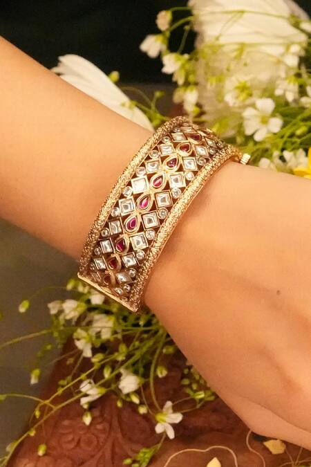 Ekathva Jaipur_Gold Plated Diamonds, Crystals Vridhi Embellished Kadas - Set Of 2_Online_at_Aza_Fashions