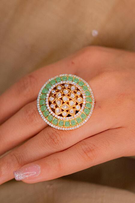 Ekathva Jaipur Gold Plated Polki Moez Embellished Ring 