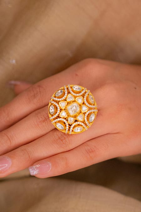 Ekathva Jaipur Gold Plated Moissanite Polki Dariya Ring 