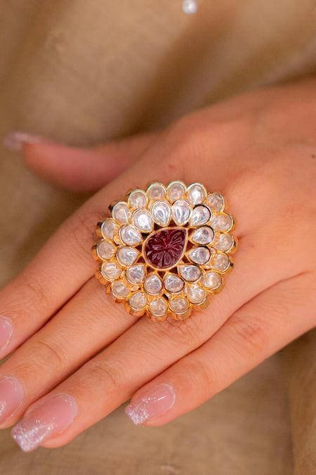 Ekathva Jaipur Gold Plated Polki Kalki Embellished Ring 