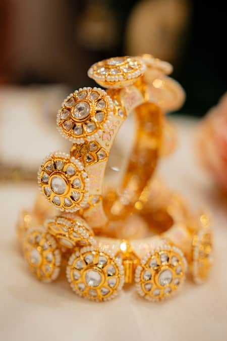 Ekathva Jaipur_Gold Plated Pearls, Stones Aural Studded Bangles-Set of 2_Online_at_Aza_Fashions