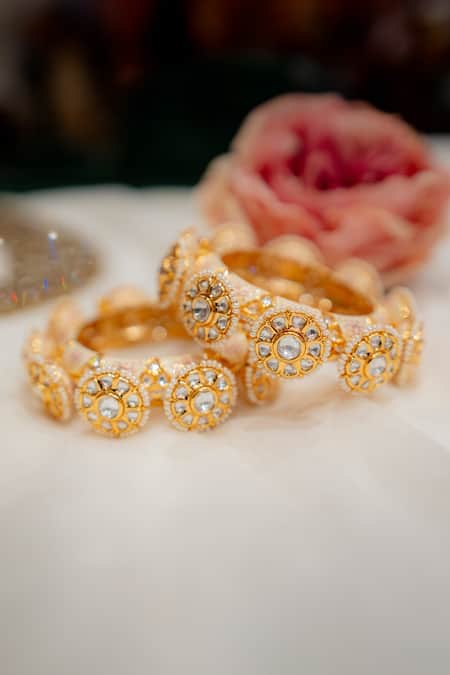 Buy_Ekathva Jaipur_Gold Plated Pearls, Stones Aural Studded Bangles-Set of 2_Online_at_Aza_Fashions