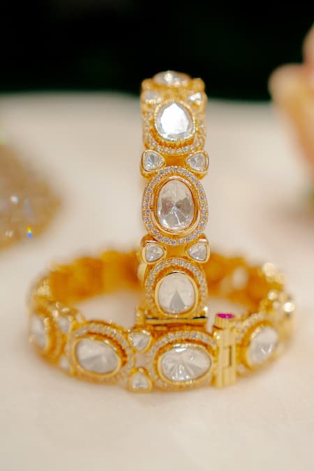 Buy Ekathva Jaipur Gold Plated Stones Roza Polki Studded Bangles-Set of 2 Online at Aza Fashions Buy_Ekathva Jaipur_Gold Plated Stones Roza Polki Studded Bangles-Set of 2_Online_at_Aza_Fashions