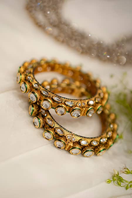 Ekathva Jaipur Gold Plated Imitation Diamonds Yukta Polki Bangles-Set of 2 Online at Aza Fashions Ekathva Jaipur_Gold Plated Imitation Diamonds Yukta Polki Bangles-Set of 2_Online_at_Aza_Fashions