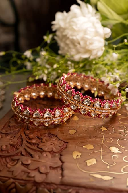 Ekathva Jaipur Dea Classic Polki Studded Bangles-Set Of 2 