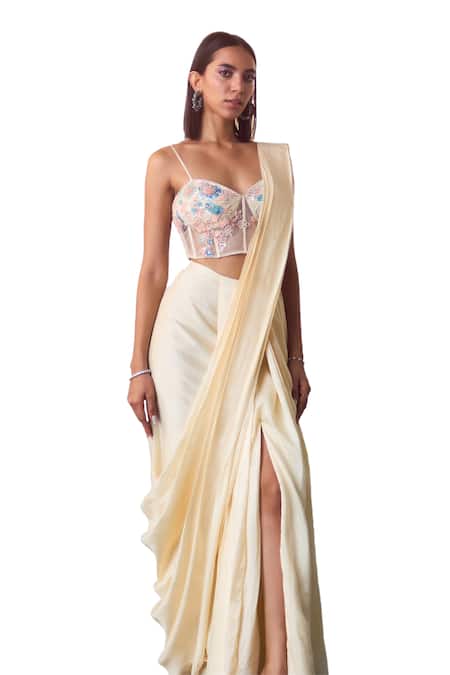 Angad Singh_Pink Silk Sequins, Beads Pre-draped Saree With Corset Embroidered Blouse _Online_at_Aza_Fashions