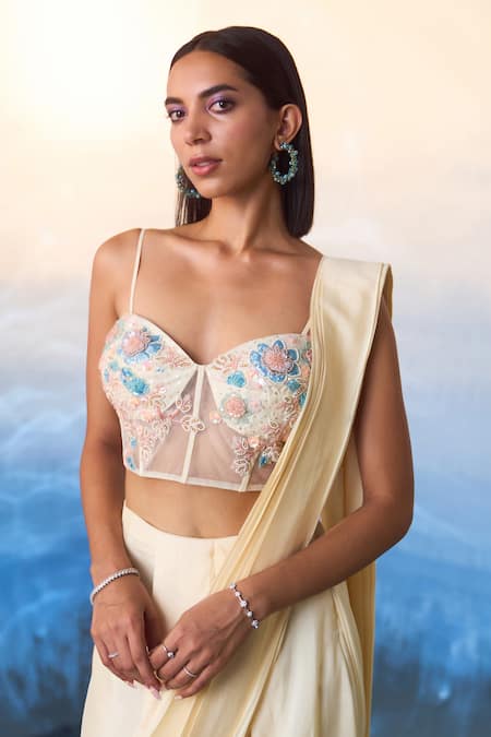 Shop_Angad Singh_Pink Silk Sequins, Beads Pre-draped Saree With Corset Embroidered Blouse _Online_at_Aza_Fashions