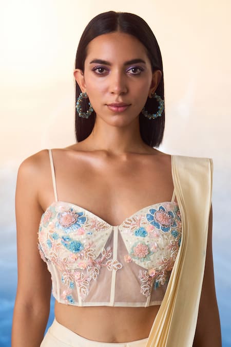 Angad Singh_Pink Silk Sequins, Beads Pre-draped Saree With Corset Embroidered Blouse _at_Aza_Fashions