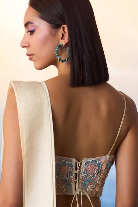 Shop_Angad Singh_Pink Silk Sequins, Beads Pre-draped Saree With Corset Embroidered Blouse 