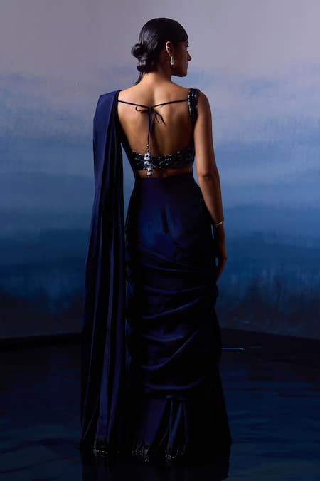 Angad Singh Pre-Draped Saree With Bugle Bead Embroidered Blouse 