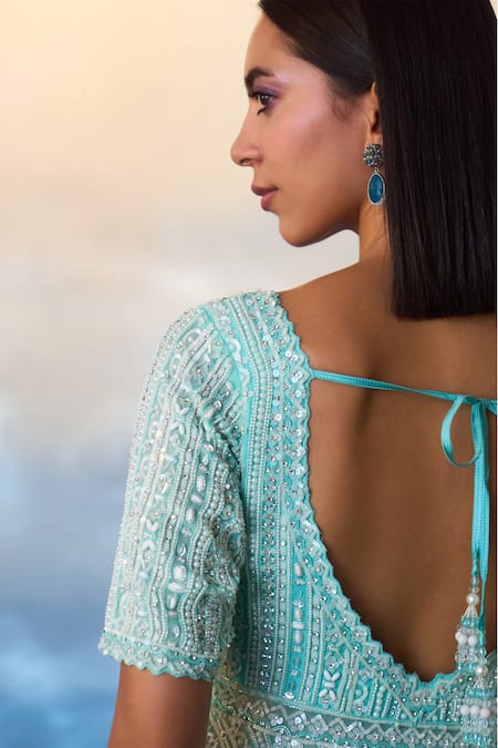 Buy_Angad Singh_Blue Organza Sequins, Beads, Embroidery, Pearl And Peplum Kurta & Sharara Set _Online_at_Aza_Fashions