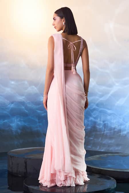 Angad Singh Pre-Draped Saree With Sequin Work Blouse 