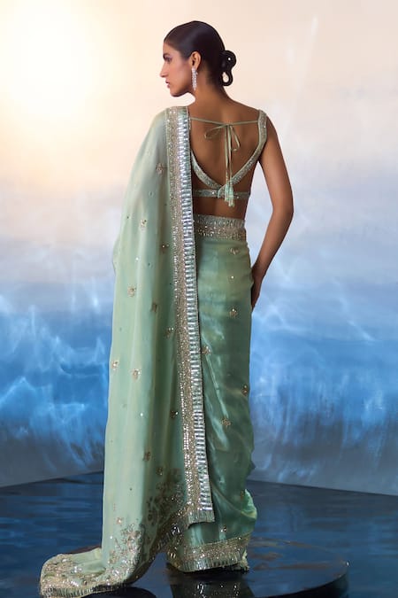 Angad Singh Azura Crest Embroidered Tissue Saree Set 