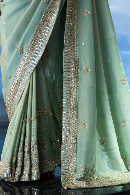 Buy_Angad Singh_Green Tissue Sequins, Crystals, Beads Azura Crest Embroidered Saree Set _Online_at_Aza_Fashions