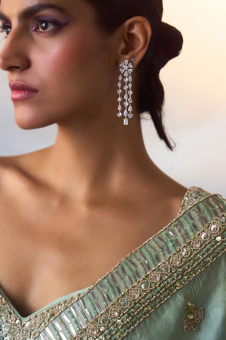 Angad Singh_Green Tissue Sequins, Crystals, Beads Azura Crest Embroidered Saree Set _at_Aza_Fashions