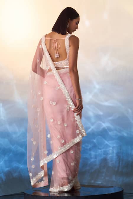 Angad Singh Astral Bloom Embroidered Net Saree Set 