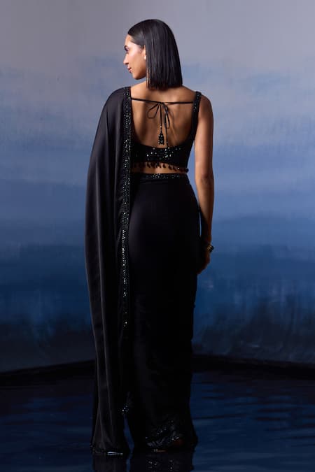 Angad Singh Musk Rose Border Embroidered Saree Set 