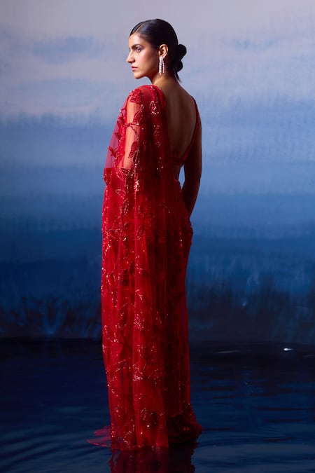 Angad Singh Mystic Rosa Embroidered Net Saree Set 