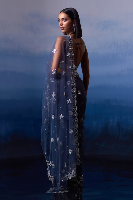 Angad Singh Eden Floris Embroidered Net Saree Set 