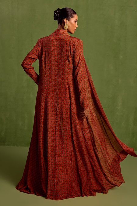 Shop Neha Khullar Orange Viscose, Crepe Sequins, Beads Scoop Floral Butti Print Jacket Sharara Set at Aza Fashions Shop_Neha Khullar_Orange Viscose, Crepe Sequins, Beads Scoop Floral Butti Print Jacket Sharara Set _at_Aza_Fashions