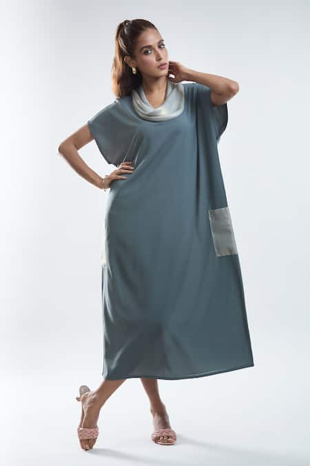 Mayank Anand Shraddha Nigam Grey Georgette Plain Cowl Neck Dress 