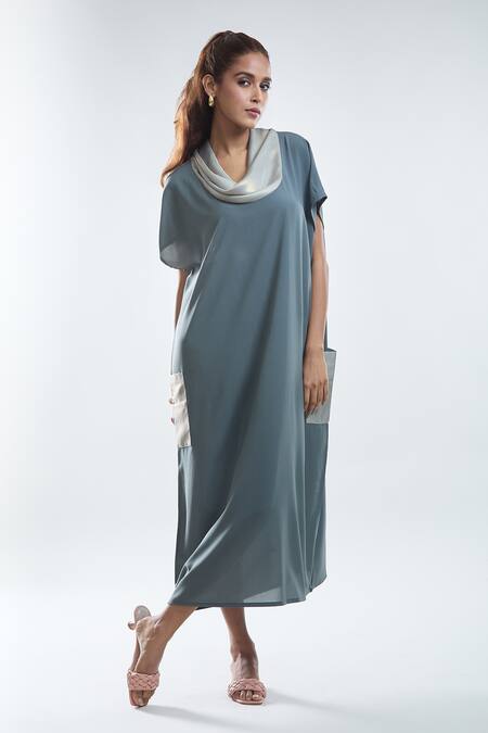 Mayank Anand Shraddha Nigam Grey Georgette Plain Cowl Neck Dress Online at Aza Fashions Mayank Anand Shraddha Nigam_Grey Georgette Plain Cowl Neck Dress _Online_at_Aza_Fashions