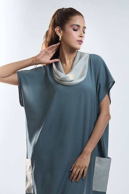 Buy Mayank Anand Shraddha Nigam Grey Georgette Plain Cowl Neck Dress Online at Aza Fashions Buy_Mayank Anand Shraddha Nigam_Grey Georgette Plain Cowl Neck Dress _Online_at_Aza_Fashions