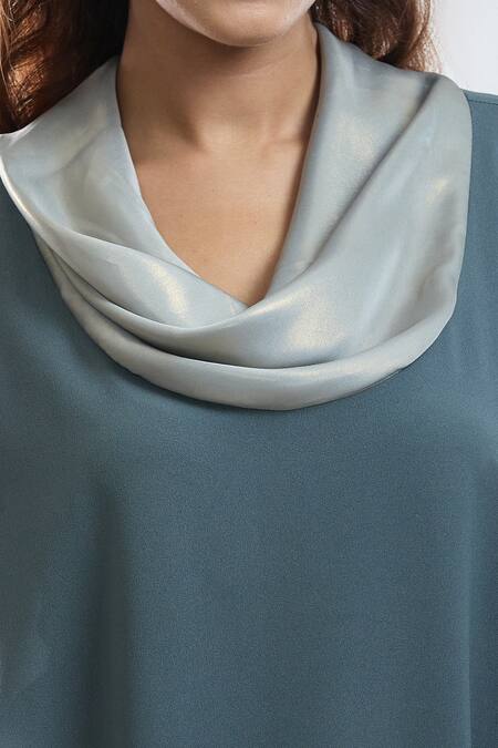 Shop Mayank Anand Shraddha Nigam Grey Georgette Plain Cowl Neck Dress Online at Aza Fashions Shop_Mayank Anand Shraddha Nigam_Grey Georgette Plain Cowl Neck Dress _Online_at_Aza_Fashions