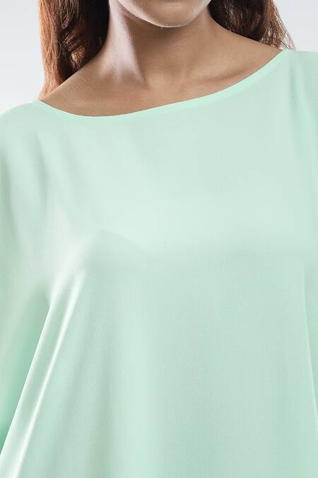 Shop_Mayank Anand Shraddha Nigam_Green Georgette Plain Round Neck Summer Dress _Online_at_Aza_Fashions