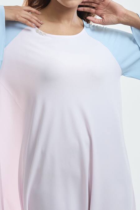 Mayank Anand Shraddha Nigam_Pink Georgette Plain Round Neck Color Block Midi Dress _at_Aza_Fashions