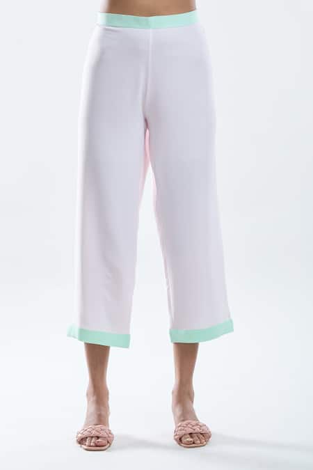 Mayank Anand Shraddha Nigam_Green Georgette Plain Round Neck Bias Long Top With Pant _at_Aza_Fashions