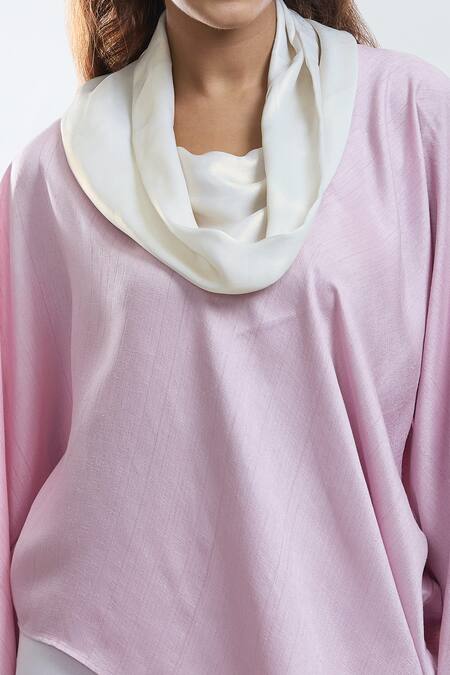 Mayank Anand Shraddha Nigam_Pink Bamboo Silk Plain Cowl Neck Asymmetric Top _at_Aza_Fashions