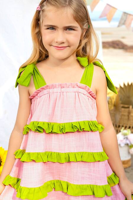 Buy_JILMIL DREAMWEAR_Pink Cotton Contrast Ruffled Dress _Online_at_Aza_Fashions