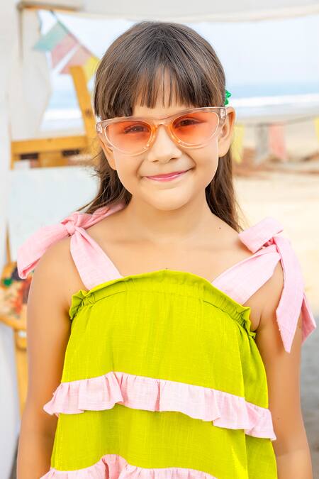 Buy_JILMIL DREAMWEAR_Green Cotton Contrast Ruffled Flared Dress _Online_at_Aza_Fashions