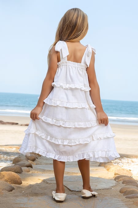 Shop JILMIL DREAMWEAR White Cotton Ruffles Layered Dress at Aza Fashions Shop_JILMIL DREAMWEAR_White Cotton Ruffles Layered Dress _at_Aza_Fashions