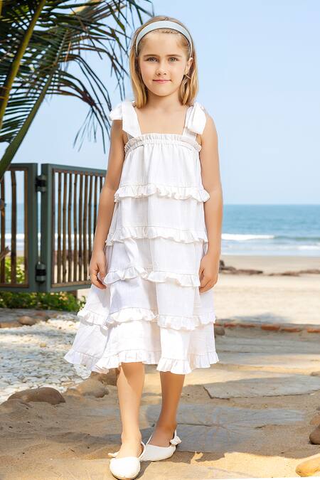 JILMIL DREAMWEAR White Cotton Ruffles Layered Dress Online at Aza Fashions JILMIL DREAMWEAR_White Cotton Ruffles Layered Dress _Online_at_Aza_Fashions