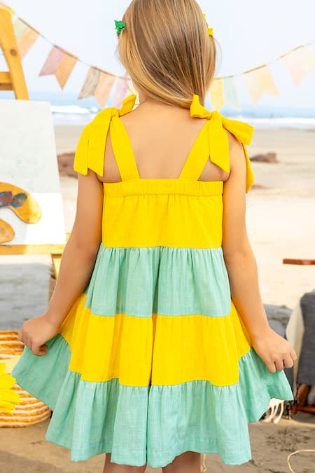 Shop JILMIL DREAMWEAR Blue Cotton Color Block Flared Dress at Aza Fashions Shop_JILMIL DREAMWEAR_Blue Cotton Color Block Flared Dress _at_Aza_Fashions