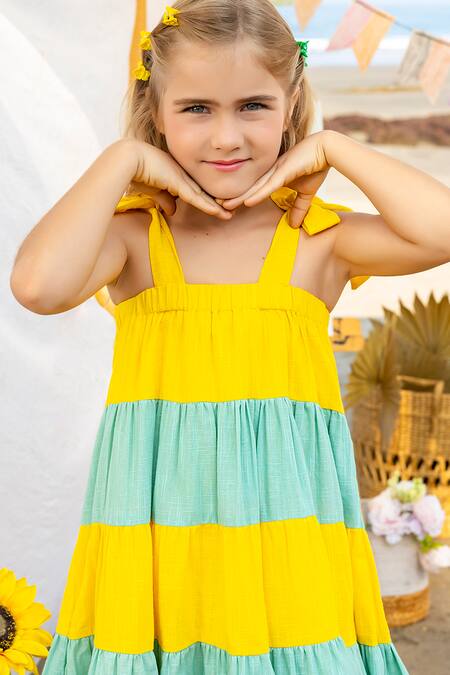 JILMIL DREAMWEAR Blue Cotton Color Block Flared Dress Online at Aza Fashions JILMIL DREAMWEAR_Blue Cotton Color Block Flared Dress _Online_at_Aza_Fashions