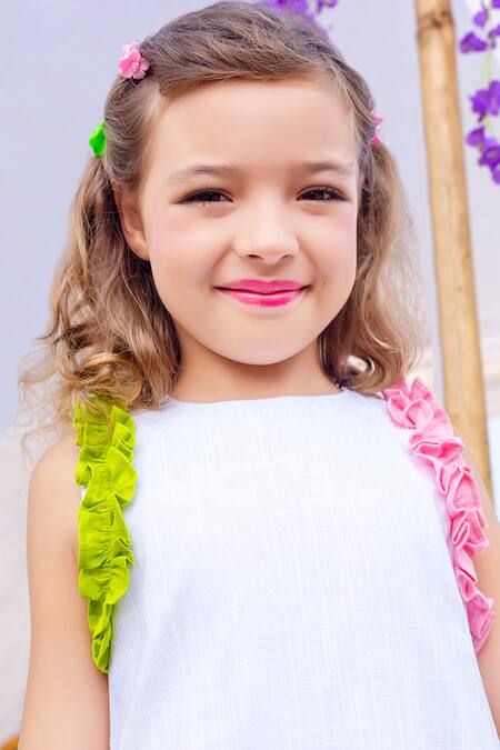 Buy JILMIL DREAMWEAR White Cotton Color Block Frilled Dress Online at Aza Fashions Buy_JILMIL DREAMWEAR_White Cotton Color Block Frilled Dress _Online_at_Aza_Fashions