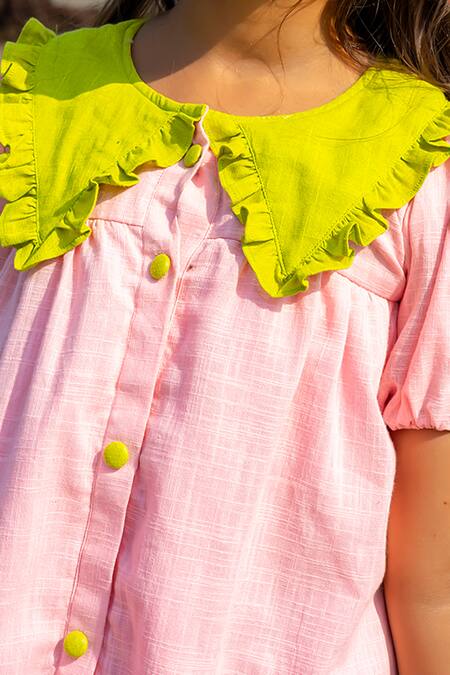 Buy JILMIL DREAMWEAR Pink Cotton Peter Pan Frill Collared Shirt Dress Online at Aza Fashions Buy_JILMIL DREAMWEAR_Pink Cotton Peter Pan Frill Collared Shirt Dress _Online_at_Aza_Fashions