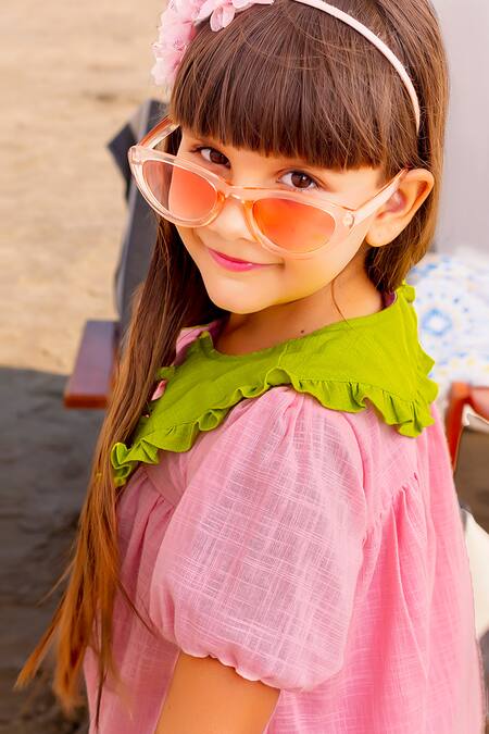 JILMIL DREAMWEAR Pink Cotton Peter Pan Frill Collared Shirt Dress at Aza Fashions JILMIL DREAMWEAR_Pink Cotton Peter Pan Frill Collared Shirt Dress _at_Aza_Fashions