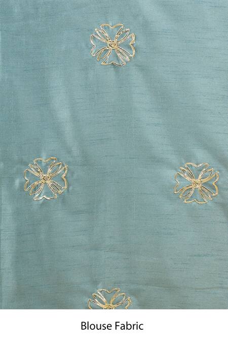 Buy_Samyukta Singhania_Grey Linen Gota Patti Garden Hand Painted Saree With Running Blouse