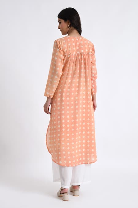 Shop_JAYATI GOENKA_Pink Cotton Embroidery Round Neck Geometric Print Kurta With Pant _at_Aza_Fashions