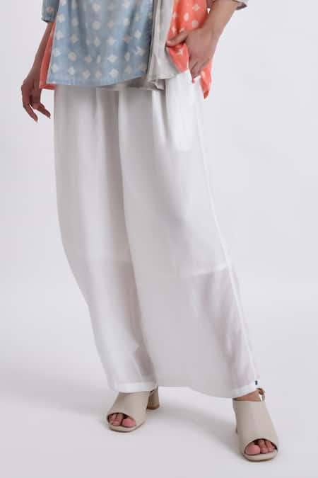 Shop JAYATI GOENKA Multi Color Cotton Embroidery Mandarin Collar Block Print Wrap Top With Pant Shop_JAYATI GOENKA_Multi Color Cotton Embroidery Mandarin Collar Block Print Wrap Top With Pant