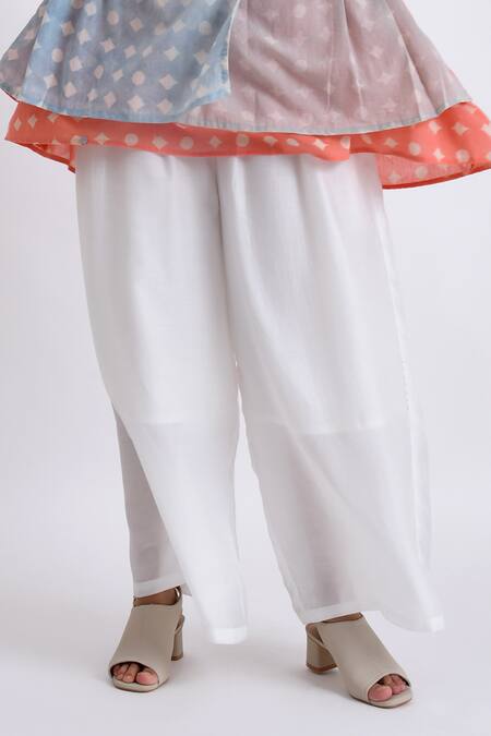 Buy JAYATI GOENKA Multi Color Cotton Embroidery Mandarin Block Print Peplum Wrap Top With Pant Online at Aza Fashions Buy_JAYATI GOENKA_Multi Color Cotton Embroidery Mandarin Block Print Peplum Wrap Top With Pant _Online_at_Aza_Fashions