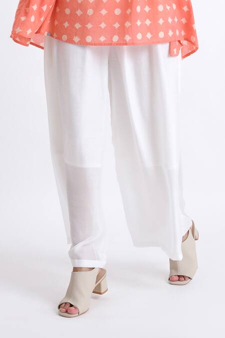 JAYATI GOENKA_Pink Cotton Embroidery Open Neck Gathered Yoke Print Top With Pant _Online_at_Aza_Fashions