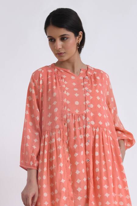 Buy JAYATI GOENKA Pink Cotton Embroidery Split V-neck, Mandarin Block Print Robe And Pant Set Online at Aza Fashions Buy_JAYATI GOENKA_Pink Cotton Embroidery Split V-neck, Mandarin Block Print Robe And Pant Set _Online_at_Aza_Fashions