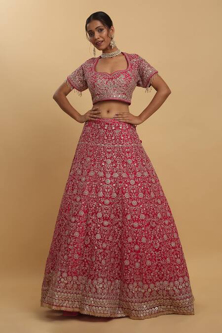 Buy Aham-Vayam Pink Cotton, Organza, Net, Georgette Gulzaar Embroidered Floral Lehenga Set Online at Aza Fashions Buy_Aham-Vayam_Pink Cotton, Organza, Net, Georgette Gulzaar Embroidered Floral Lehenga Set _Online_at_Aza_Fashions